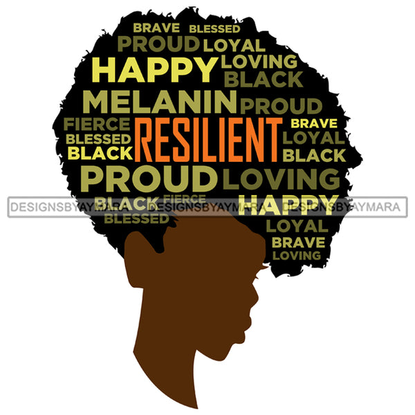 Afro Woman Black Profile Life Quotes Strong Gifted Resilient SVG Cutting Files For Silhouette Cricut