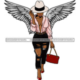 Black Goddess Angel Wings Hat Red Purse Sexy Blouse Ripped Jeans Fashion Style SVG JPG PNG Vector Clipart Cricut Silhouette Cut Cutting