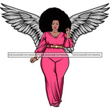 Curvy Bodacious Black Goddess Angel Wings Pink Jumper Belt Puffy Afro Hairstyle SVG JPG PNG Vector Clipart Cricut Silhouette Cut Cutting