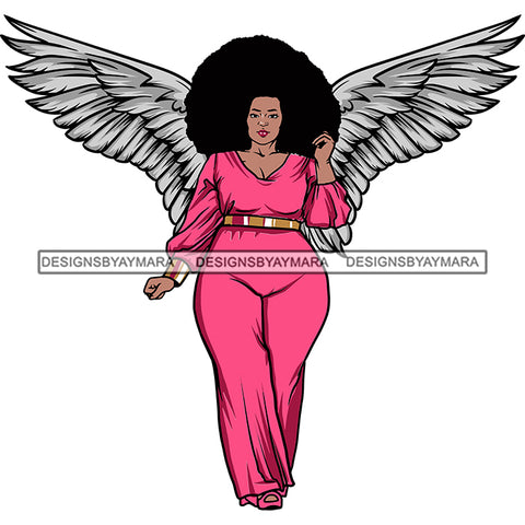 Curvy Bodacious Black Goddess Angel Wings Pink Jumper Belt Puffy Afro Hairstyle SVG JPG PNG Vector Clipart Cricut Silhouette Cut Cutting