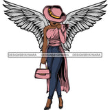 Black Goddess Angel Wings Elegant Pink Hat Purse Gorgeous Top Jeans Fashion Style SVG JPG PNG Vector Clipart Cricut Silhouette Cut Cutting