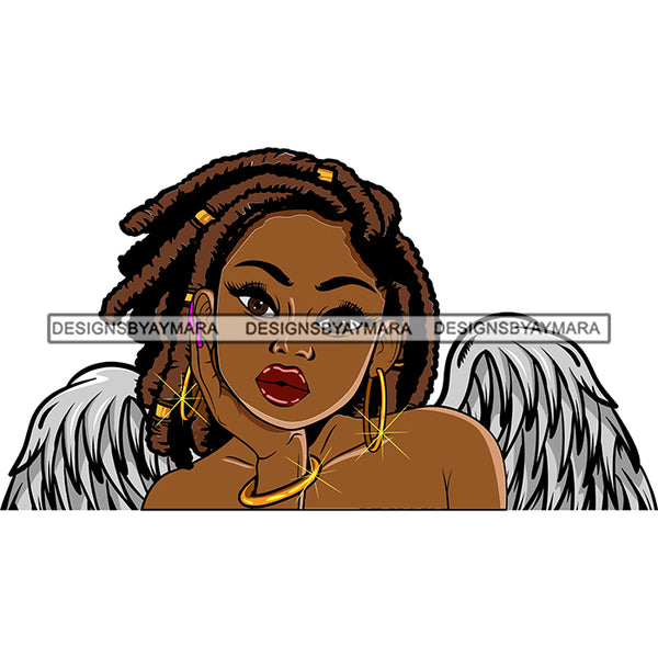 Black Goddess Angel Wings Gold Hoop Earrings Bracelet Dreadlocks Beads Hairstyle SVG JPG PNG Vector Clipart Cricut Silhouette Cut Cutting