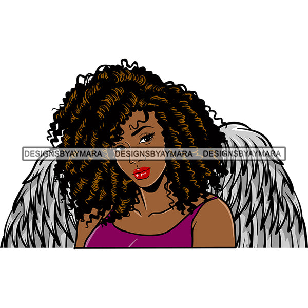 Black Goddess Angel Angelic Wings Purple Tank Top Style Curly Hairstyle SVG JPG PNG Vector Clipart Cricut Silhouette Cut Cutting