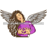 Black Goddess Angel Angelic Wings Heart Symbol Hands Long Wavy Hairstyle SVG JPG PNG Vector Clipart Cricut Silhouette Cut Cutting