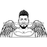 Black Handsome Angel Wings Muscular Beard Tank Top Fashion Style B/W SVG JPG PNG Vector Clipart Cricut Silhouette Cut Cutting