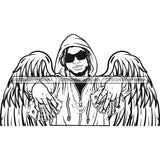 Black Handsome Angel Wings Holding Money Sunglasses Hoodie Fashion Style B/W SVG JPG PNG Vector Clipart Cricut Silhouette Cut Cutting