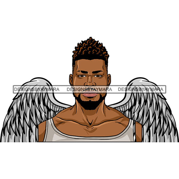 Black Handsome Angel Wings Muscular Beard Tank Top Fashion Style SVG JPG PNG Vector Clipart Cricut Silhouette Cut Cutting