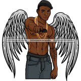 Black Handsome Angel Wings Shirtless Holding Gun Arm Tattoo Baseball Cap Style SVG JPG PNG Vector Clipart Cricut Silhouette Cut Cutting