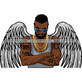 Black Handsome Angel Wings Skulls Arms Tattoo Sunglasses Chain Necklaces Style SVG JPG PNG Vector Clipart Cricut Silhouette Cut Cutting
