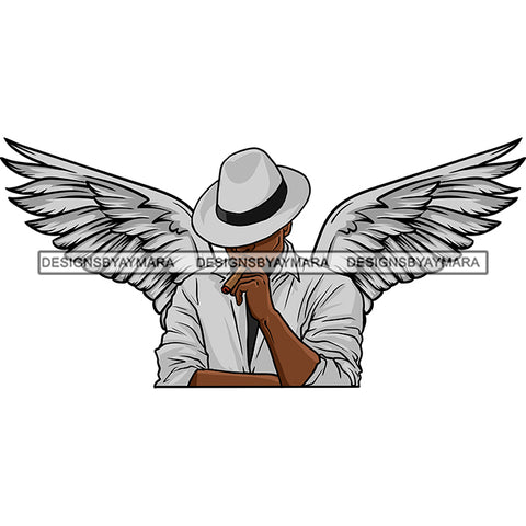 Black Handsome Angel Wings Head Down Smoking Cigar Classic Hat Fashion Style SVG JPG PNG Vector Clipart Cricut Silhouette Cut Cutting