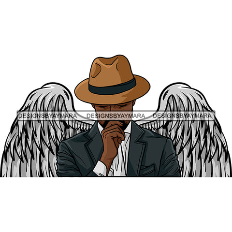 Black Handsome Angel Wings Fancy Clothes Vintage Hat Fashion Style SVG JPG PNG Vector Clipart Cricut Silhouette Cut Cutting