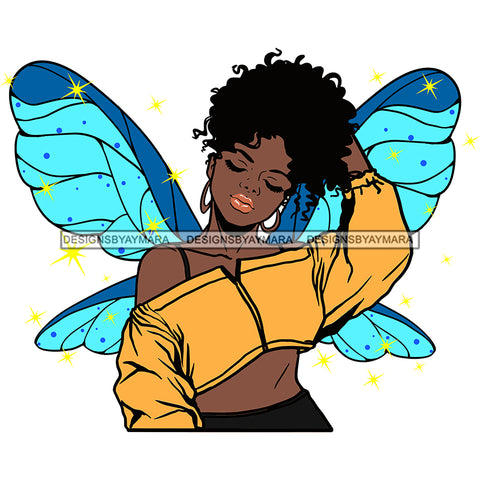 Afro Sassy Black Woman Butterfly Wings Up Do Curly Hair Style SVG JPG PNG Vector Clipart Cricut Silhouette Cut Cutting