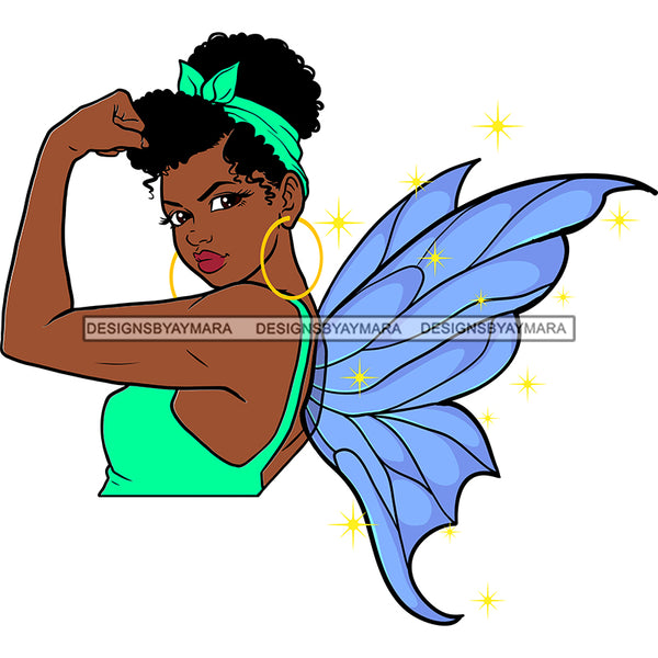 Afro Sassy Black Woman Butterfly Wings Headband Puffy Afro Hair Style SVG JPG PNG Vector Clipart Cricut Silhouette Cut Cutting