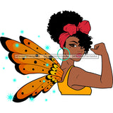 Afro Sassy Black Woman Butterfly Wings Headband Hoop Earrings Puffy Afro Hairstyle SVG JPG PNG Vector Clipart Cricut Silhouette Cut Cutting