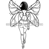 Afro Sassy Black Woman Butterfly Wings Walking Puffy Afro Hairstyle B/W SVG JPG PNG Vector Clipart Cricut Silhouette Cut Cutting