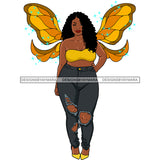 Afro Curvy Bodacious Woman Butterfly Wings Body Pose Curly Hairstyle SVG JPG PNG Vector Clipart Cricut Silhouette Cut Cutting