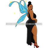 Afro Curvy Bodacious Woman Butterfly Wings Body Pose Updo Puffy Afro Hairstyle SVG JPG PNG Vector Clipart Cricut Silhouette Cut Cutting