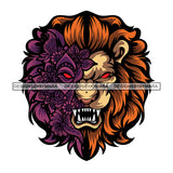 Growling Colorful Lion Face Flower Tattoo Horror Print Dangerous Long Teeth Open Mouth Animals Flowers Red Eyes SVG JPG PNG Vector Clipart Cricut Silhouette Cut Cutting