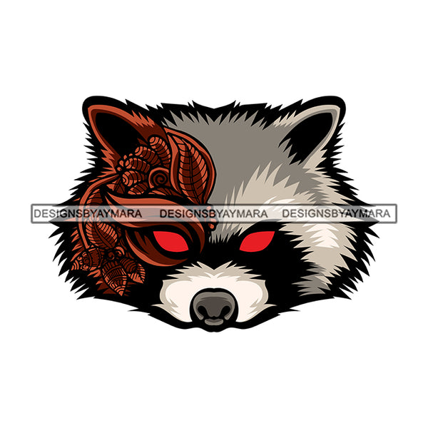 White Fox Face Flower Leaves Colorful Tattoo Horror Print Dangerous Animals Leaf Flowers Red Eyes SVG JPG PNG Vector Clipart Cricut Silhouette Cut Cutting