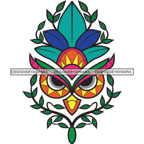 Colorful Owl Eyes Tree Plant Leaves Leaf SVG JPG PNG Vector Clipart Cricut Silhouette Cut Cutting