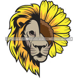 Half Lion Face Yellow Sunflower Print Dangerous Scary Animals Flower Animal SVG JPG PNG Vector Clipart Cricut Silhouette Cut Cutting