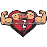 Body Builder Red Broken Heart Injured Smiling Bandage Smile Love Breakup Powerful Strong SVG JPG PNG Vector Clipart Cricut Silhouette Cut Cutting