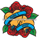 Alway & Forever Two Yellow Bleeding Hearts Red Roses Flowers Leaves Heart Rose Leaf Love Partners Couple SVG JPG PNG Vector Clipart Cricut Silhouette Cut Cutting