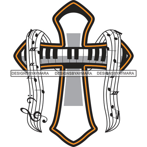 Piano on Cross Cristian Music Equipment Lover Christians Vector SVG JPG PNG Clipart Cricut Silhouette Cut Cutting