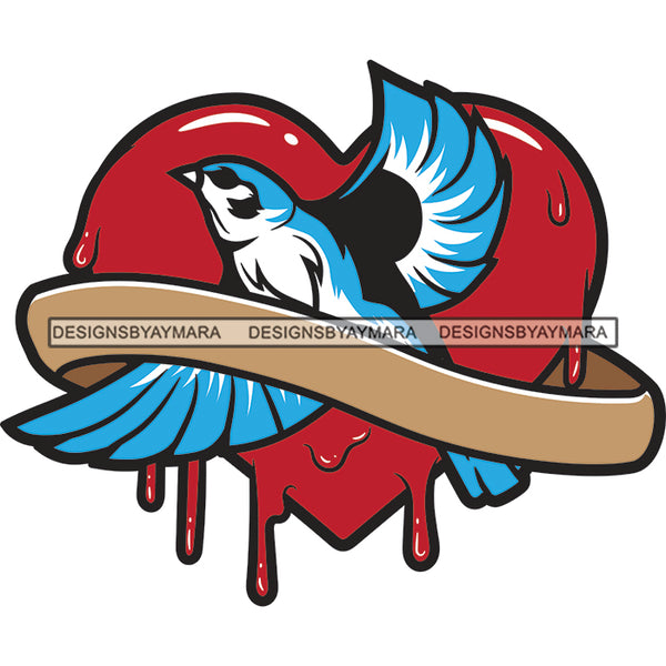 Blue Bird Wrapped With Bleeding Red Heart Blood Pain Injured Vector SVG JPG PNG Clipart Cricut Silhouette Cut Cutting