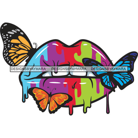 Colorful Dripping Lips White Teeth Butterflies Butterfly Paint Multicolor Paints SVG JPG PNG Vector Clipart Cricut Silhouette Cut Cutting