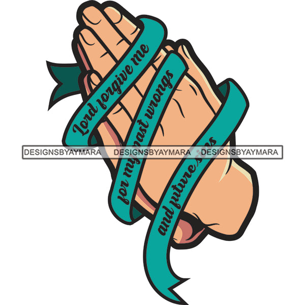 Lord Forgive Me White Hands Praying Pray Blue Ribbon SVG JPG PNG Vector Clipart Cricut Silhouette Cut Cutting