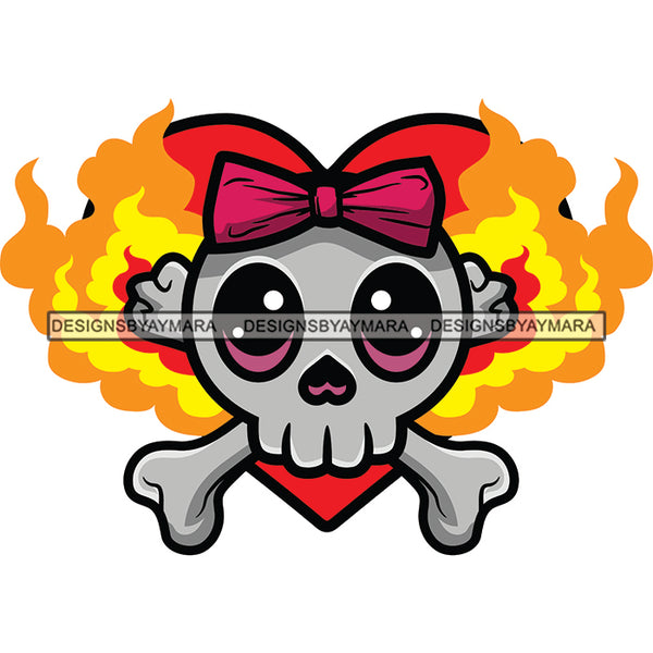 Human Horror Skeleton Scary Bone Skull Head Bone Evil Red Heart Pink Bow Yellow Fire Flame SVG JPG PNG Vector Clipart Cricut Silhouette Cut Cutting
