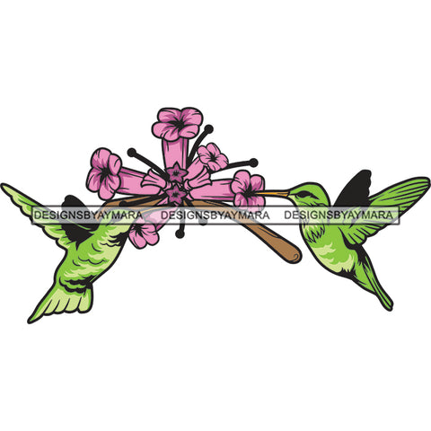 Green Hummingbird Birds Flying Purple Flowers Bird Flower SVG JPG PNG Vector Clipart Cricut Silhouette Cut Cutting