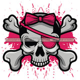 Human Horror Skeleton Scary Bone Skull Head Danger Sign Evil Pink Bow One Eye Injured SVG JPG PNG Vector Clipart Cricut Silhouette Cut Cutting