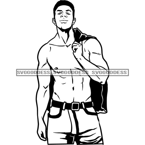 Afro Handsome Sexy Young Black Man Fashion Model Shirtless Fade Haircut B/W SVG JPG PNG Vector Clipart Cricut Silhouette Cut Cutting