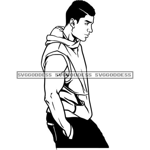 Handsome Sexy Man Fashion Model Sleeveless Shirt Short Hairstyle B/W SVG JPG PNG Vector Clipart Cricut Silhouette Cut Cutting