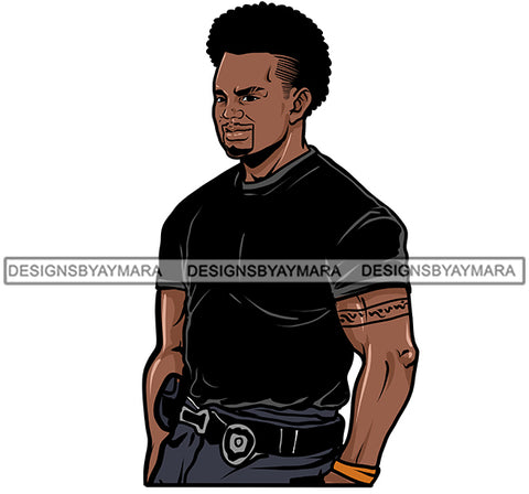Black Man  With Afro Wearing Black T-Shirt JPG PNG Clipart Cricut Silhouette Cut Cutting
