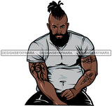 Big Built Black Man Beard Tattoo Locs Braids JPG PNG Clipart Cricut Silhouette Cut Cutting