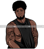 Big Built Black Man Beard Tattoo Afro Sleeveless Shirt JPG PNG Clipart Cricut Silhouette Cut Cutting
