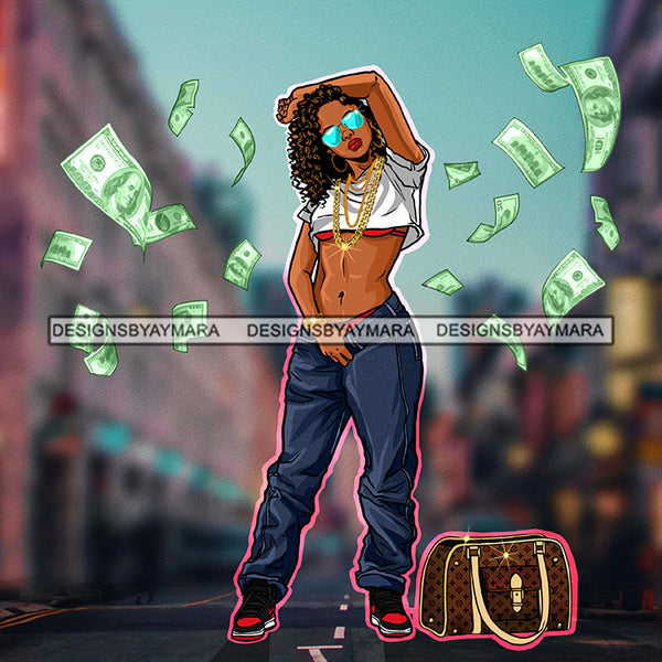 Afro Goddess Hustle Black Woman Hipster Girl Money Maker Nubian Queen Melanin PNG JPG