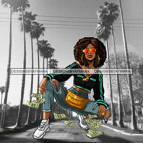 Afro Goddess Hustle Black Woman Hipster Girl Money Maker Nubian Queen Melanin PNG JPG