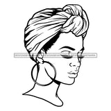 Afro Lady Black Goddess Melanin Fashion Style Hoop Earrings Turban Hairstyle B/W SVG JPG PNG Vector Clipart Cricut Silhouette Cut Cutting