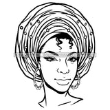 Afro Lady Black Goddess Melanin Classy Culture Hoop Earrings Turban Hairstyle B/W SVG JPG PNG Vector Clipart Cricut Silhouette Cut Cutting