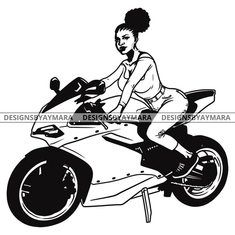 Biker Girl Chick Motorcycle Woman Riding Sport Bike Gear Helmet Protection Speed Angel Two Wheels SVG JPG PNG Vector Clipart Cricut Silhouette Cut Cutting