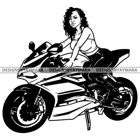 Biker Girl Chick Motorcycle Woman Riding Sport Bike Gear Helmet Protection Speed Angel Two Wheels SVG JPG PNG Vector Clipart Cricut Silhouette Cut Cutting