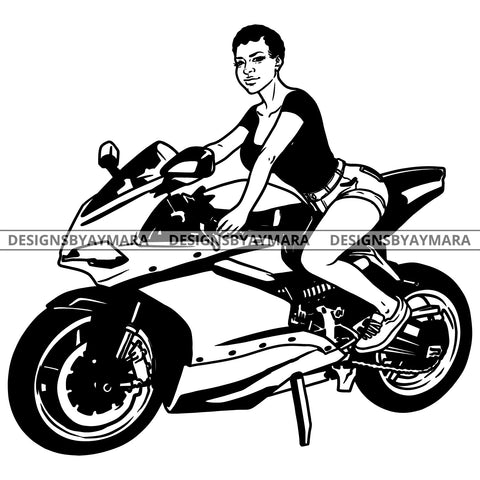 Biker Girl Chick Motorcycle Woman Riding Sport Bike Gear Helmet Protection Speed Angel Two Wheels SVG JPG PNG Vector Clipart Cricut Silhouette Cut Cutting