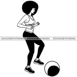 Afro Woman Fit Training Stretching Exercise Ball Puffy Afro Hairstyle B/W SVG JPG PNG Vector Clipart Cricut Silhouette Cut Cutting