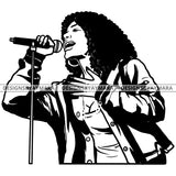 Black Singer Songstress Singing Soul Heart Talent Professional Curly Hairstyle B/W SVG JPG PNG Vector Clipart Cricut Silhouette Cut Cutting