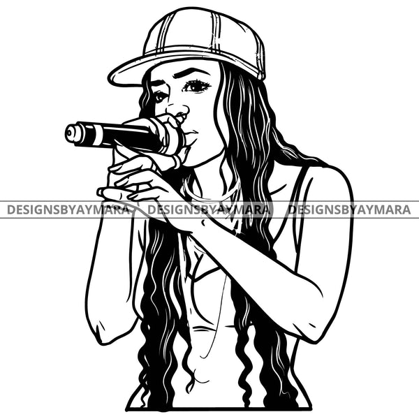 Black Hip Hop Singer Songstress Professional Baseball Cap Fashion Style B/W SVG JPG PNG Vector Clipart Cricut Silhouette Cut Cutting