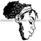 Africa Face Beautiful Afro Woman Continent Closing Eyes Headband Updo Hairstyle B/W SVG JPG PNG Vector Clipart Cricut Silhouette Cut Cutting